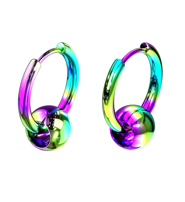 Rainbow PVD Hinge Hoop Bead Earrings