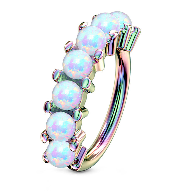 Rainbow PVD White Opal Septenary Seamless Ring