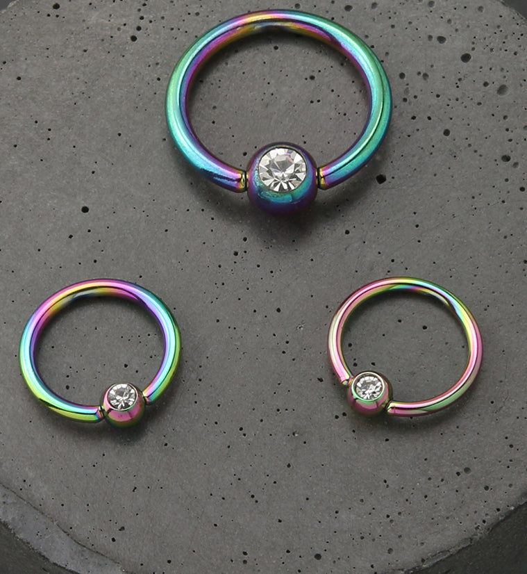 Rainbow PVD Clear CZ Captive Ring