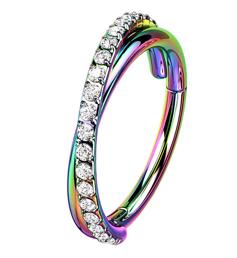 Rainbow PVD Entwine CZ Stainless Steel Hinged Segment Ring