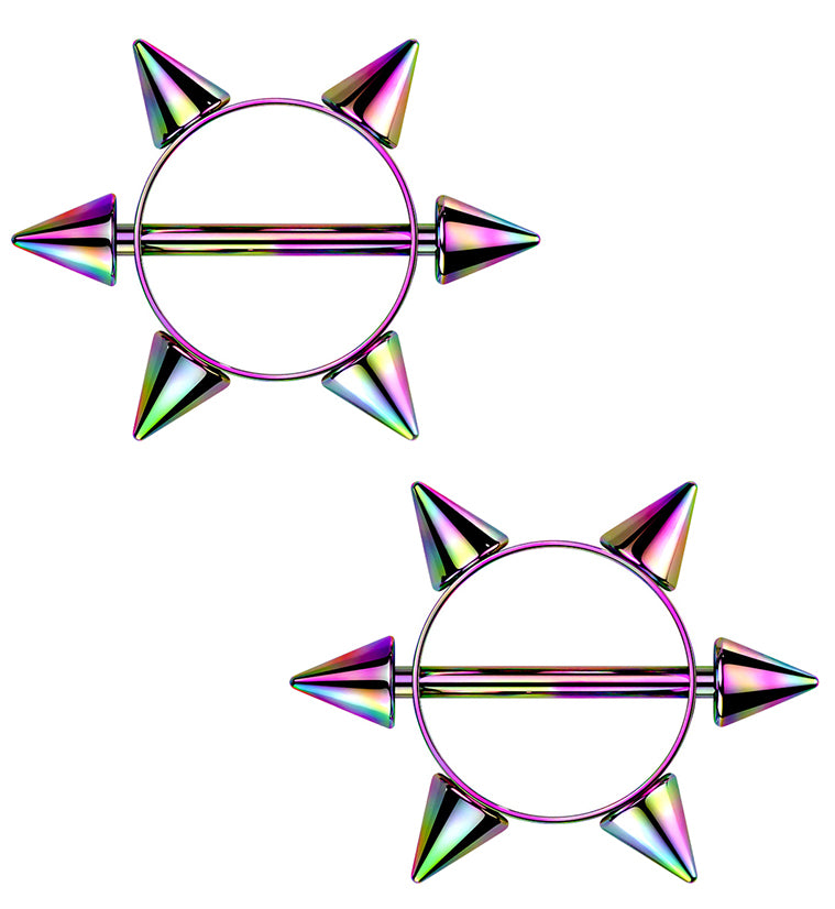 Rainbow PVD Spiked Nipple Rings