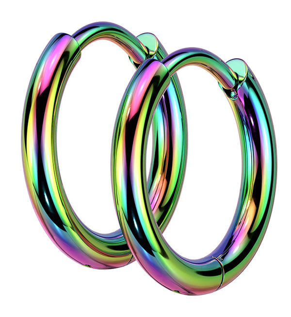Rainbow PVD Vast Stainless Steel Hinged Hoop Earrings