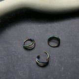Rainbow PVD Triple Side Bar Titanium Hinged Segment Ring