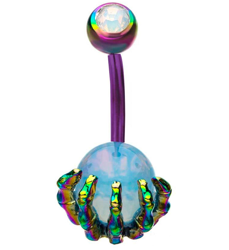 Rainbow Skeletal Palm Gem Belly Button Ring