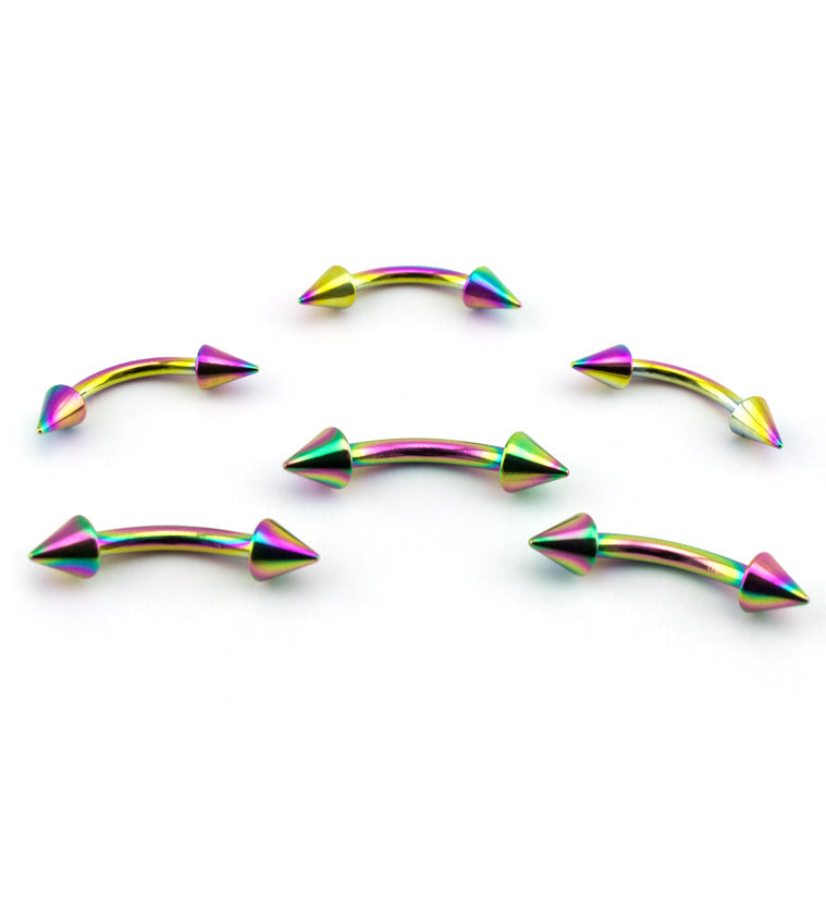 Rainbow PVD Spiked Curved Barbell