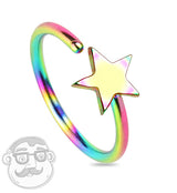 Rainbow Hoop Star Nose Ring