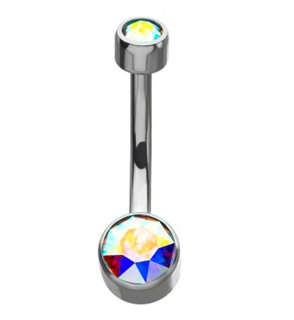 Rainbow Aurora Double Swarovski Bezel Titanium Belly Button Ring