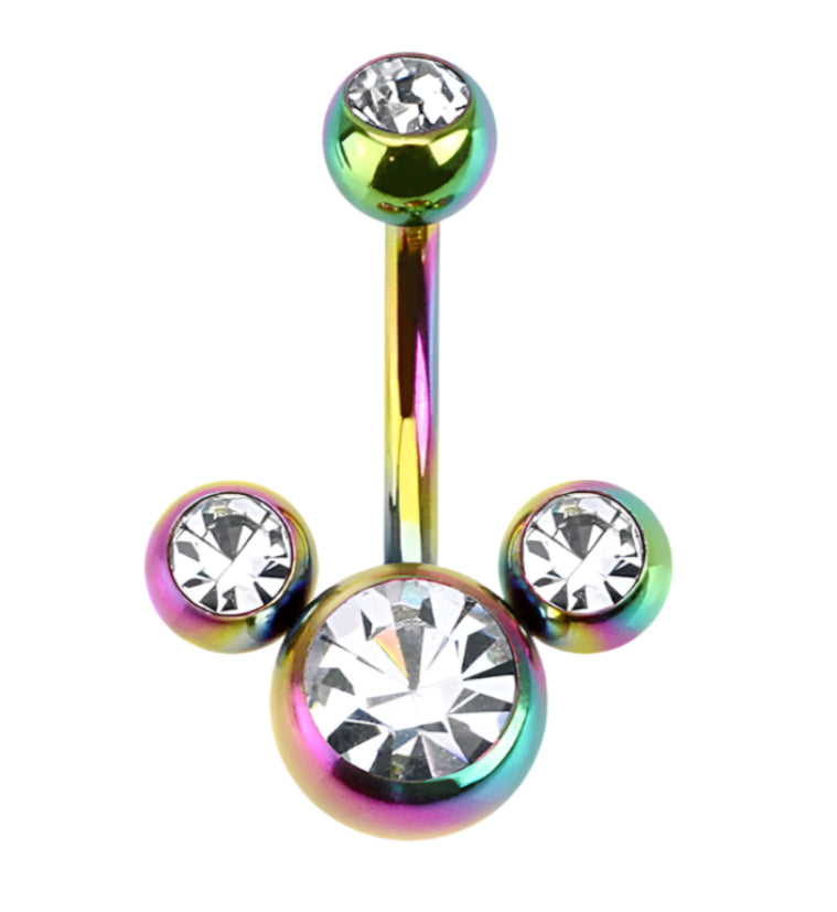 Rainbow PVD Trinity CZ Belly Button Ring