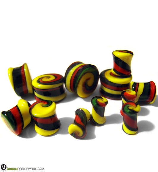 Rasta Swirl Glass Plugs
