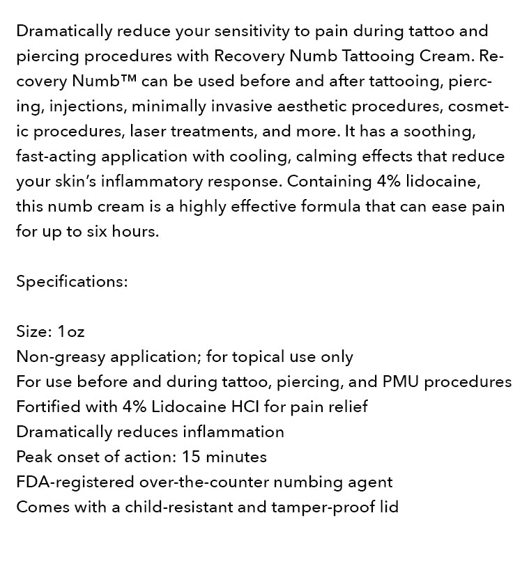 Recovery Numb Tattoo Numbing Cream