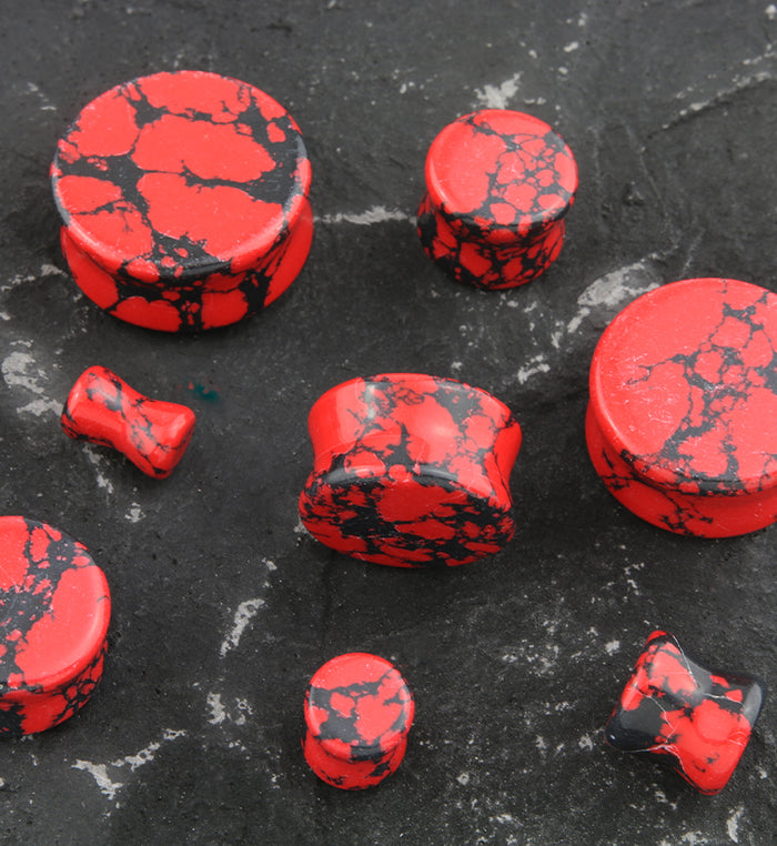 Red And Black Howlite Stone Plugs (2G - 1
