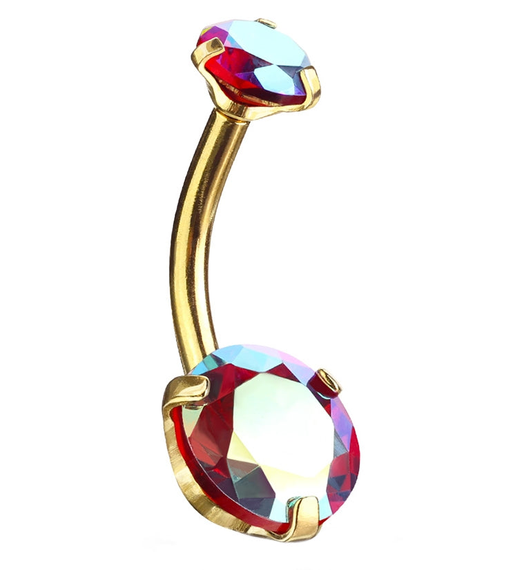 Red Aurora CZ Gold PVD Belly Button Ring