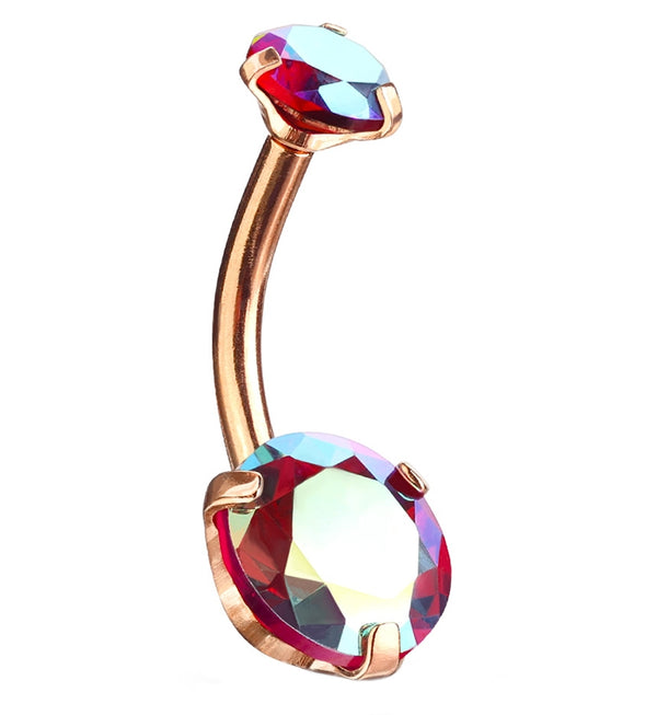 Red Aurora CZ Rose Gold PVD Belly Button Ring
