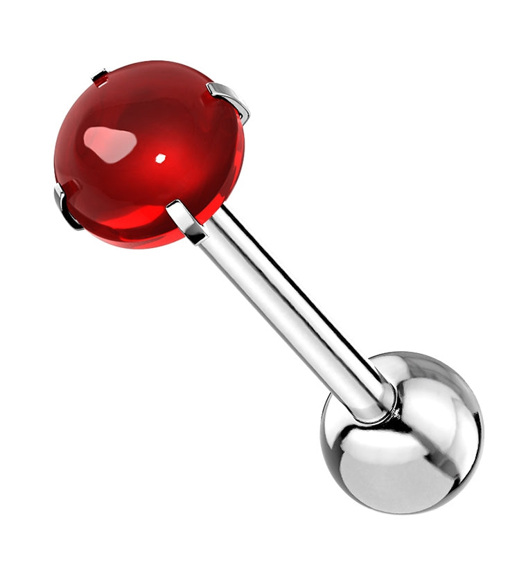 Red Cabochon Prong Stainless Steel Barbell
