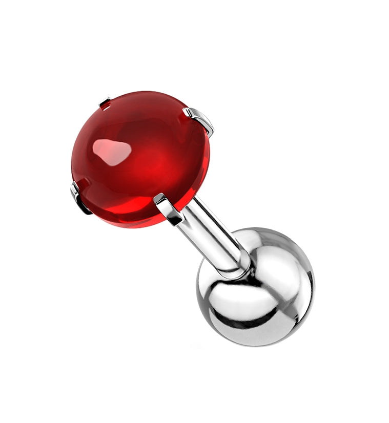 Red Cabochon Prong Set Cartilage Barbell