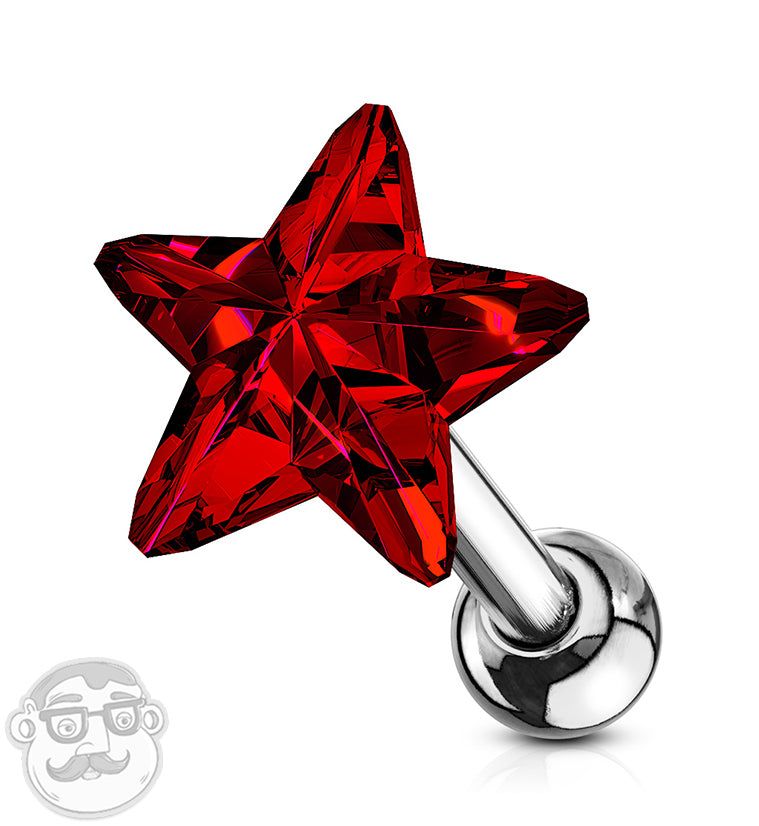 16G Red Star Cartilage Barbell
