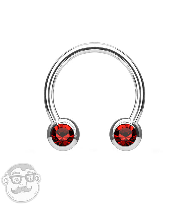 Red CZ Steel Stainless Circular Barbell