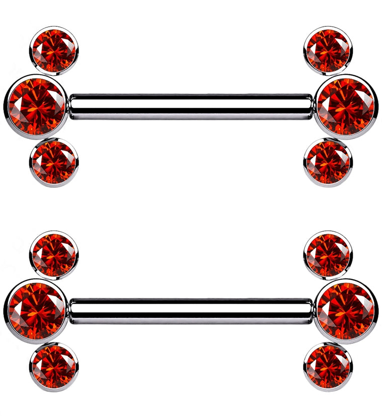 Red Cluster CZ Threadless Titanium Nipple Bars