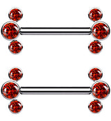 Red Cluster CZ Threadless Titanium Nipple Bars