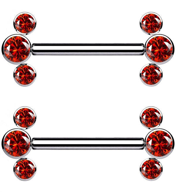 Red Cluster CZ Threadless Titanium Nipple Bars