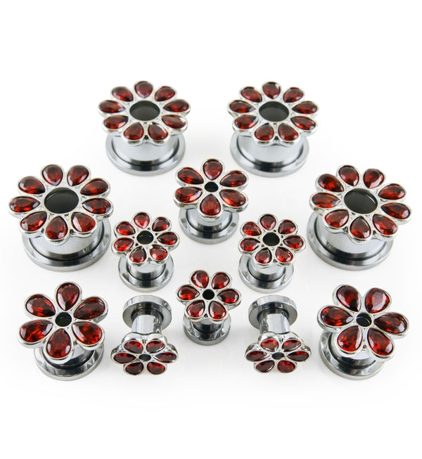 Red CZ Flower Petal Stainless Steel Tunnels