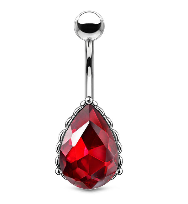 Red Gem Drop Belly Button Ring