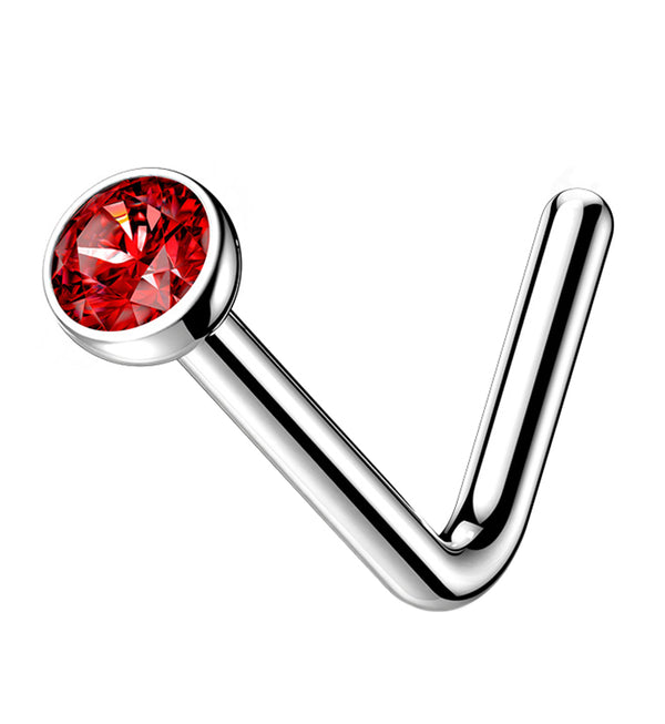 Red CZ Top L Bend Titanium Nose Ring