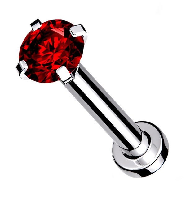 Red CZ Prong Internally Threaded Mini Disc Labret