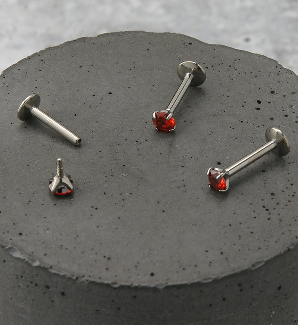 Red CZ Prong Labret Stud (Convex Disk)