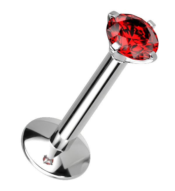 Red CZ Prong Labret Stud (Convex Disk)