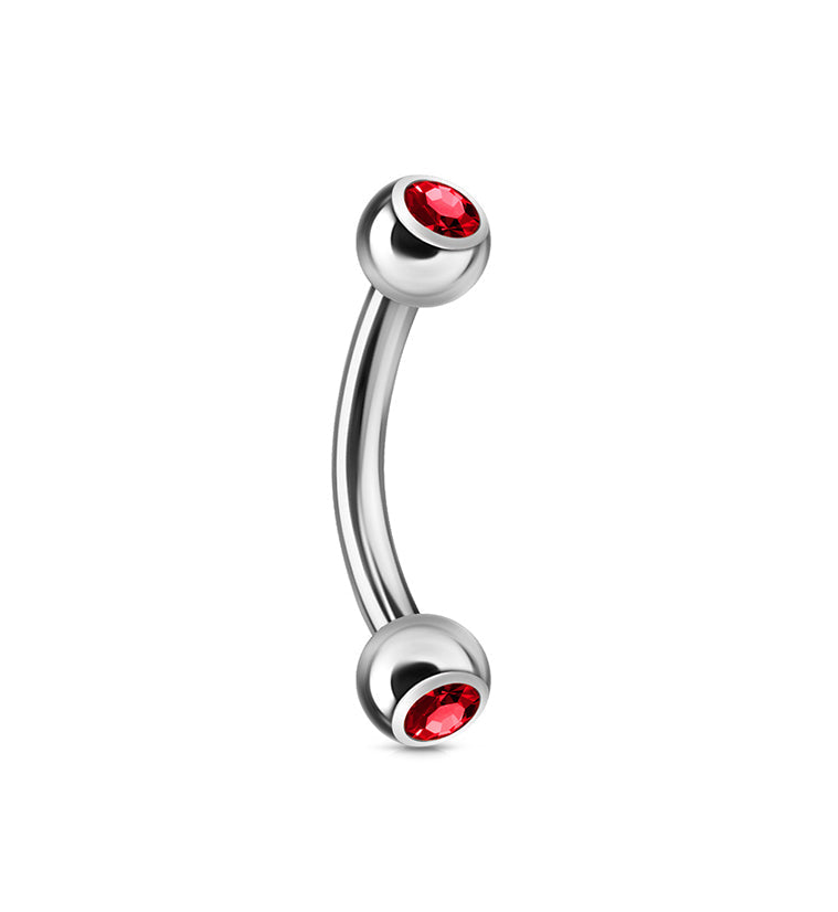 Red Double CZ Stainless Steel Curved Barbell