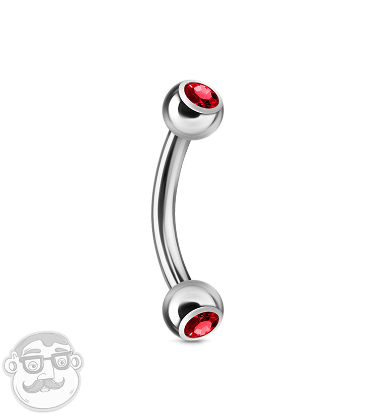 Red Double CZ Stainless Steel Curved Barbell