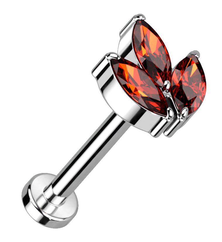 Red CZ Tri Sepal Titanium Threadless Labret