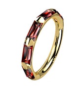 14kt Gold Oblong Red CZ Edge Hinged Segment Ring