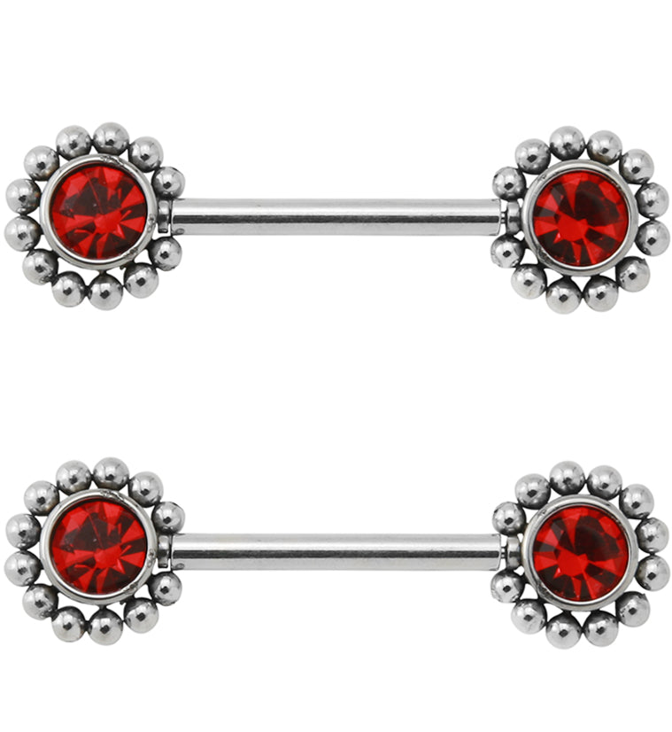 14G Red Gem Verge Threadless Nipple Ring Barbells