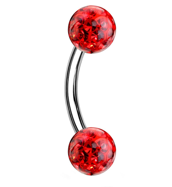 Red Double Glitterball Stainless Steel Curved Barbell