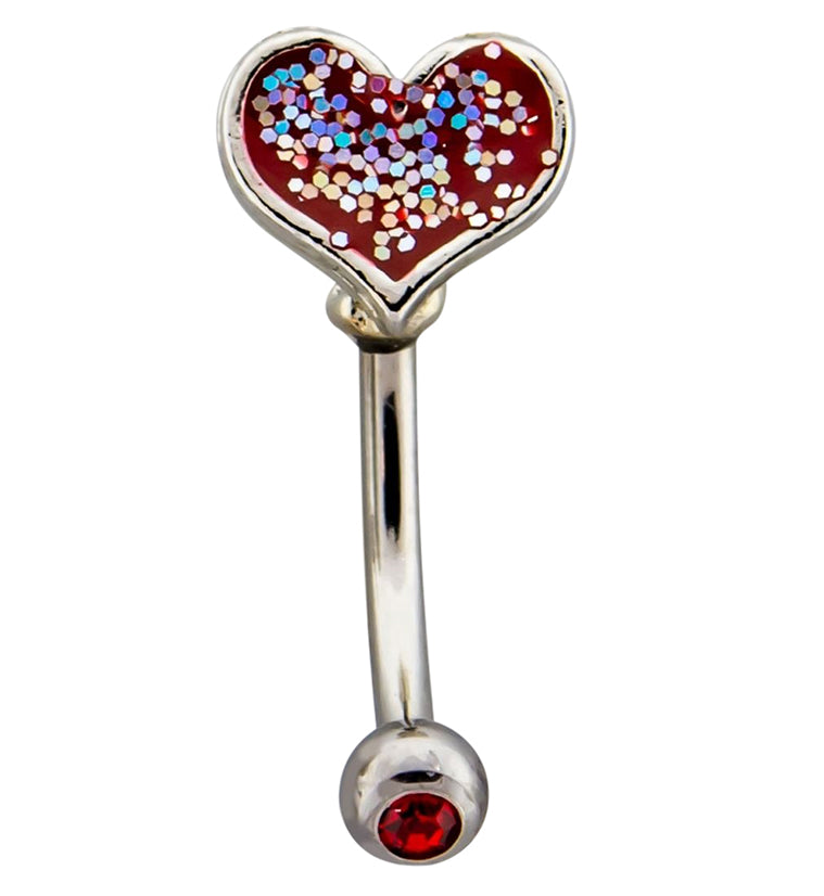 Red CZ Heart Glitter CZ Curved Barbell