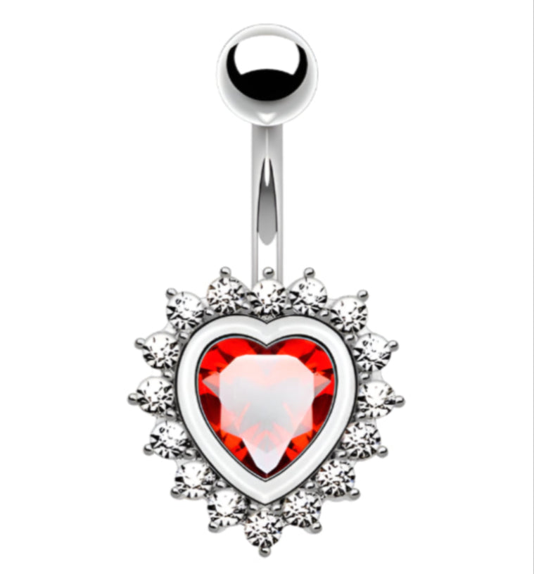 Red Heart CZ Stainless Steel Belly Button Ring