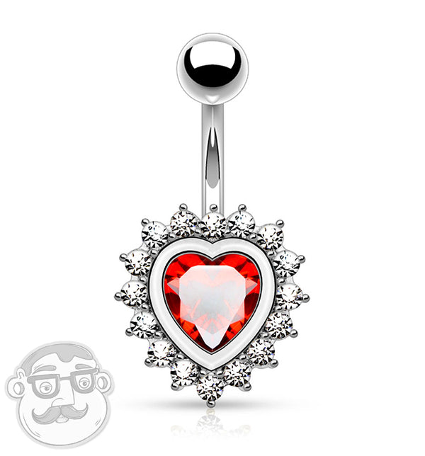 Red Heart CZ Stainless Steel Belly Button Ring