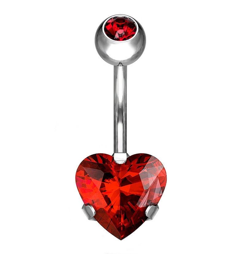 Clear Heart CZ Titanium Belly Button Ring
