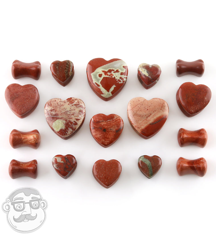 Red Jasper Stone Heart Shape Plugs