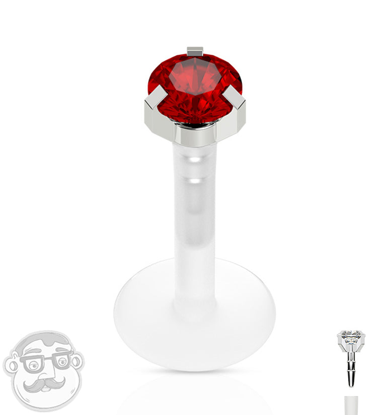 16G Red CZ Prong Push Top Labret