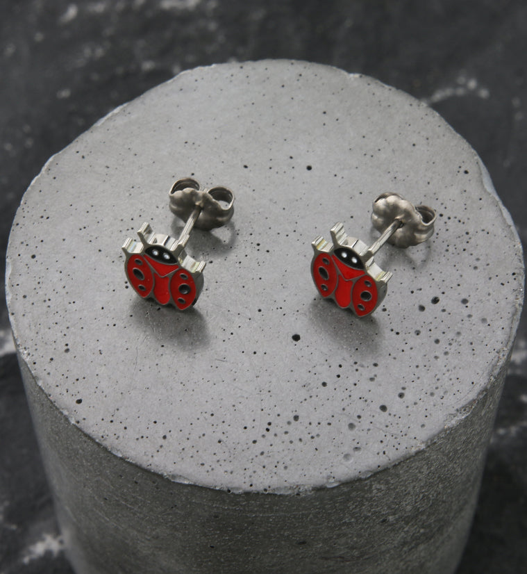 Red Ladybug Titanium Stud Earrings