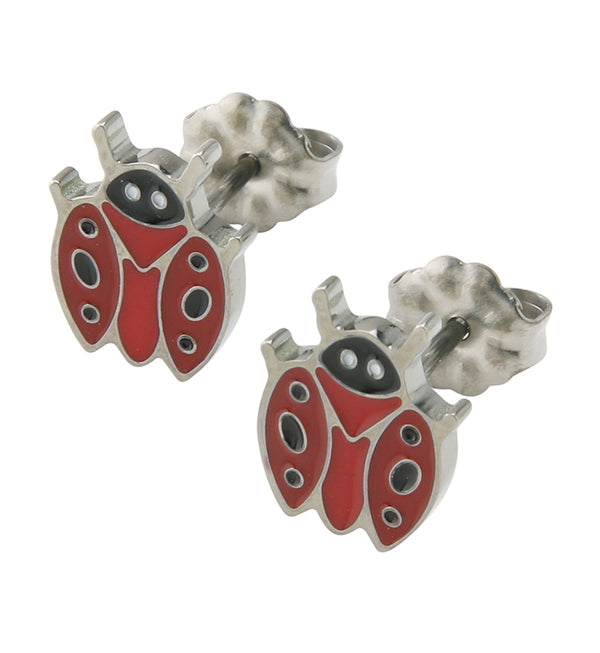 Red Ladybug Titanium Stud Earrings