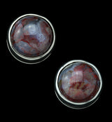 Red Moss Agate Stone Disk White Brass Ear Weights