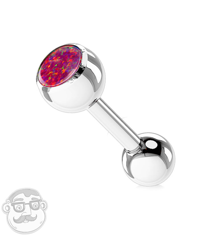 Red Single Opal Stainless Steel Barbell