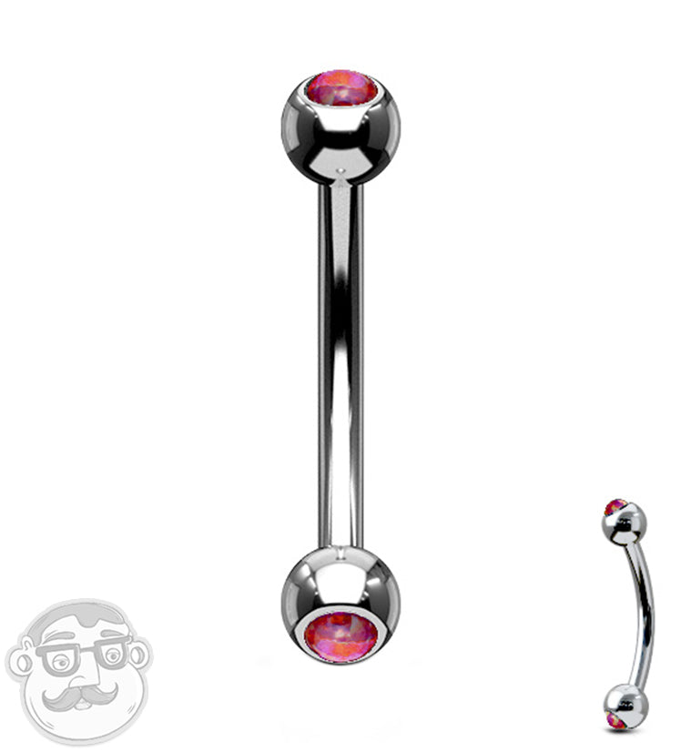 Red Double Opal Stainless Steel Curved Barbell