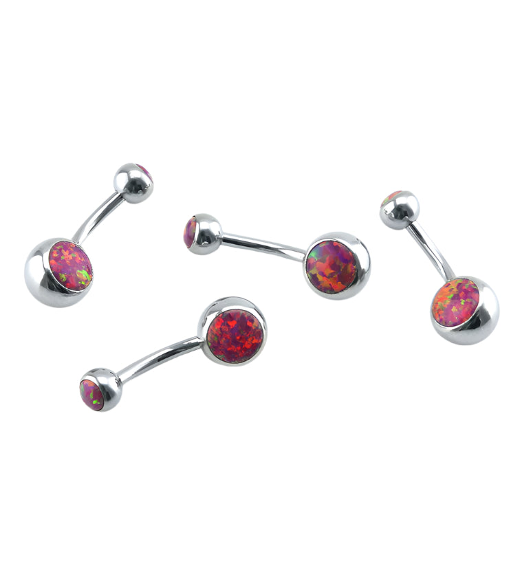 Red Opal Stainless Steel Belly Button Ring