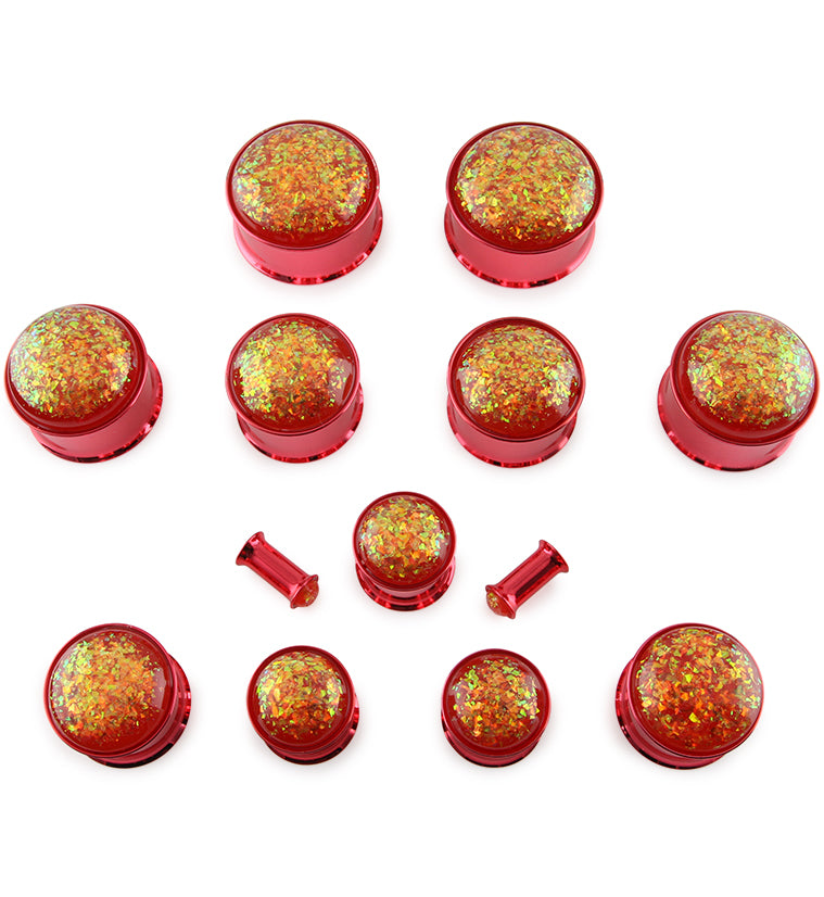 Red Opalite Flash Anodized Stainless Steel Plugs