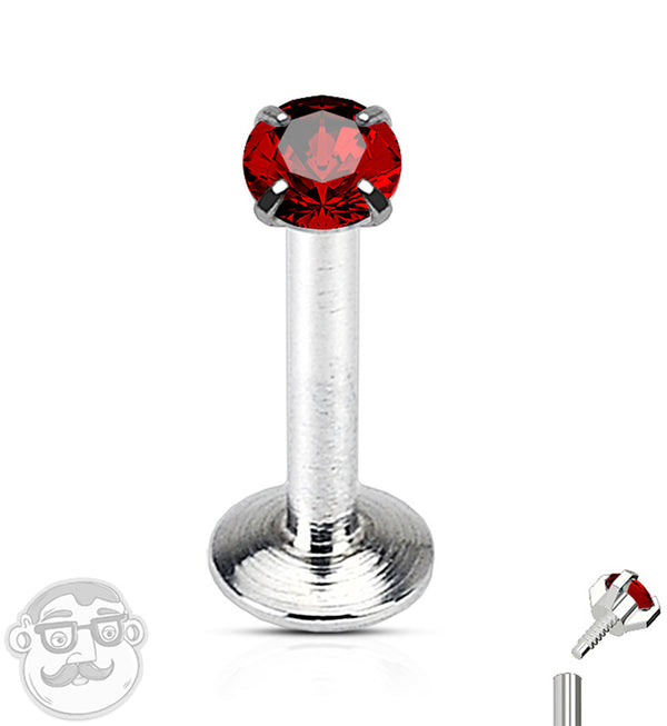 Red CZ Prong Internally Threaded Labret